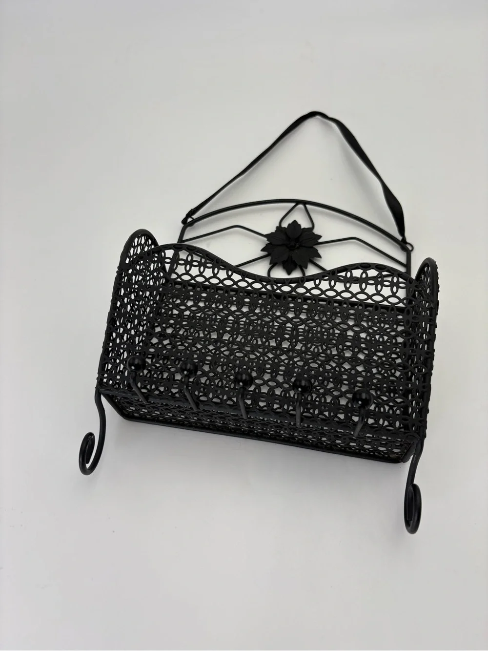 Black Iron Wall Basket/Jewelry Holder